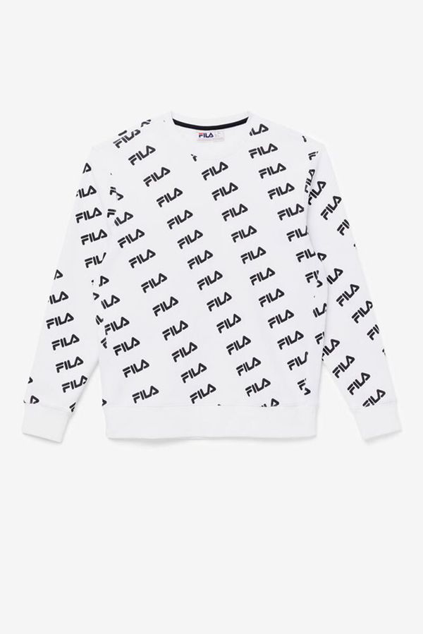 Fila Diagonal Logo Crewneck Men's Sweatshirts - White/Black,NZ 517-8954